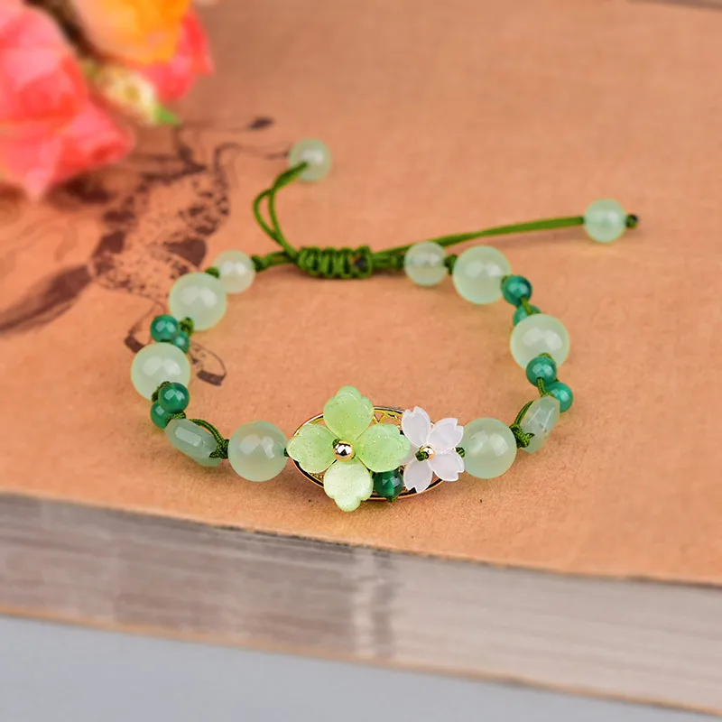 Beading - Braccialetto di fiori di giada verde