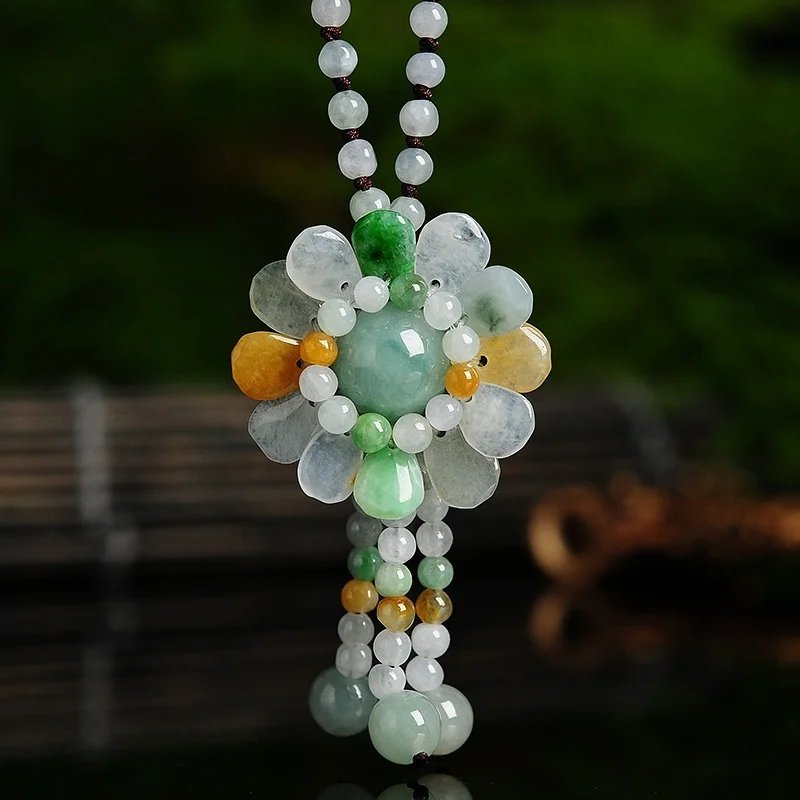 Beading - Ciondolo girasole giada birmana certificato giadeite
