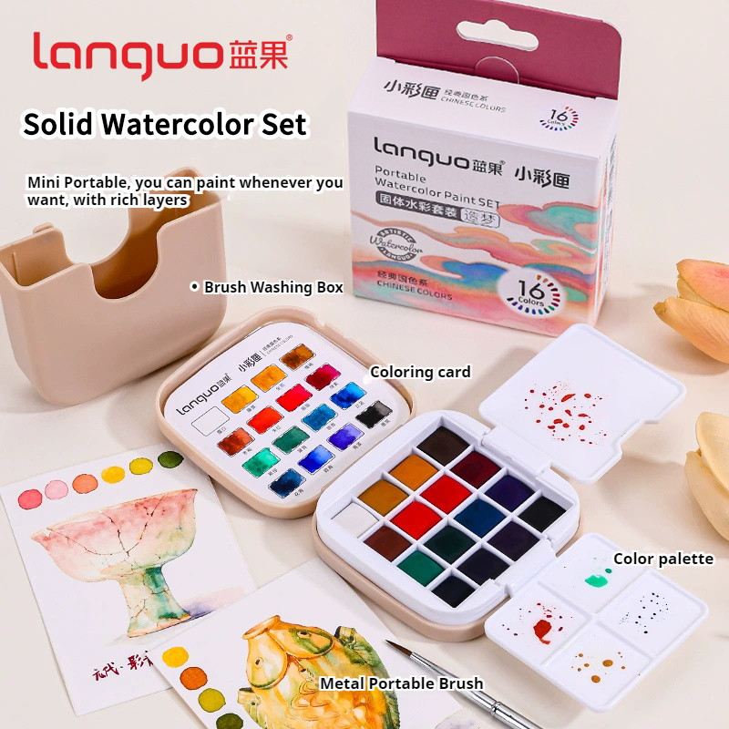 Watercolor Paint Set Solid Pigment - 16 colori Languo Set di colori