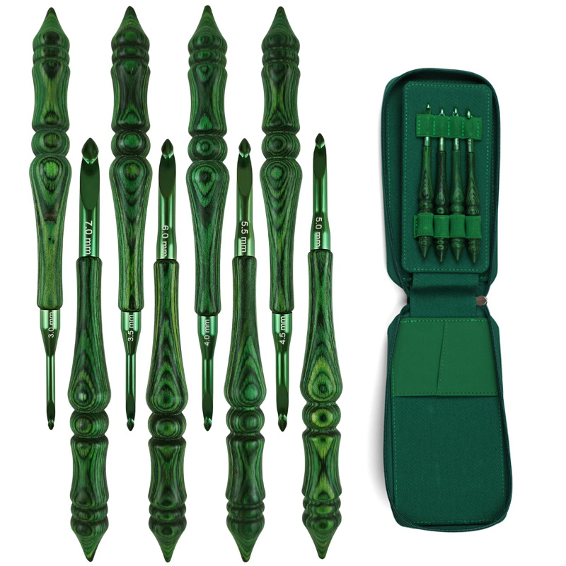 Wooden Crochet Hooks Ergonomic Handle - Set di 8 uncinetti da 3,0-7,0