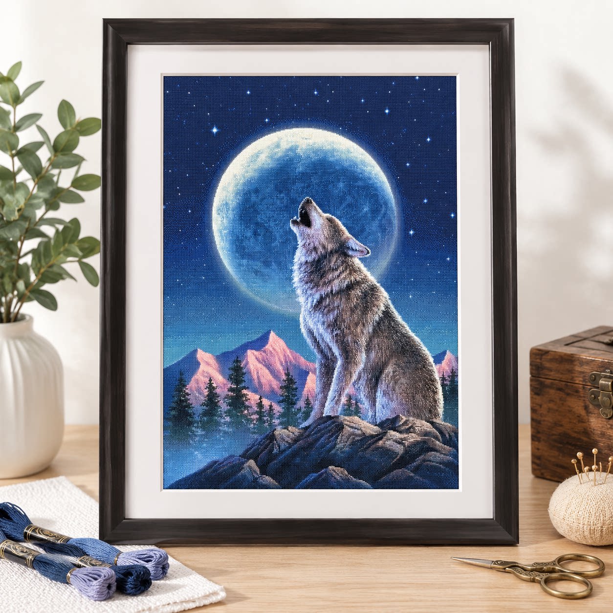 [ZZ9252-Lone Wolf Under the Mo - Cross Stitch Stamped Kits Beginners recensione e prezzo