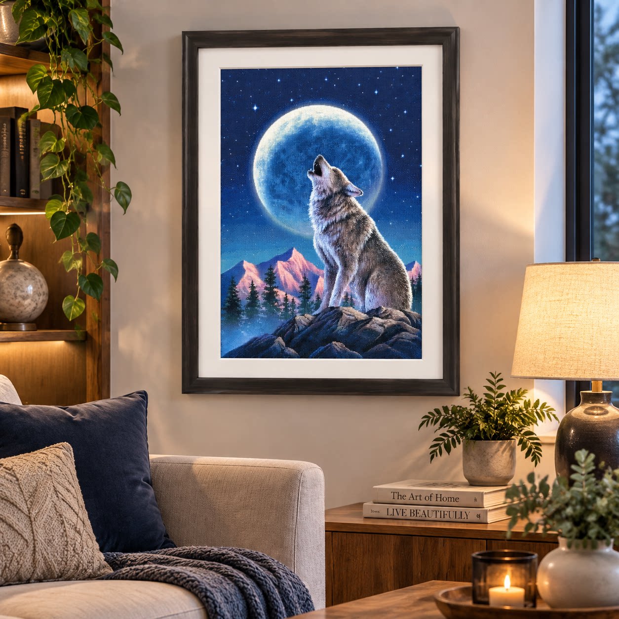 [ZZ9252-Lone Wolf Under the Mo - Cross Stitch Stamped Kits Beginners recensione e prezzo